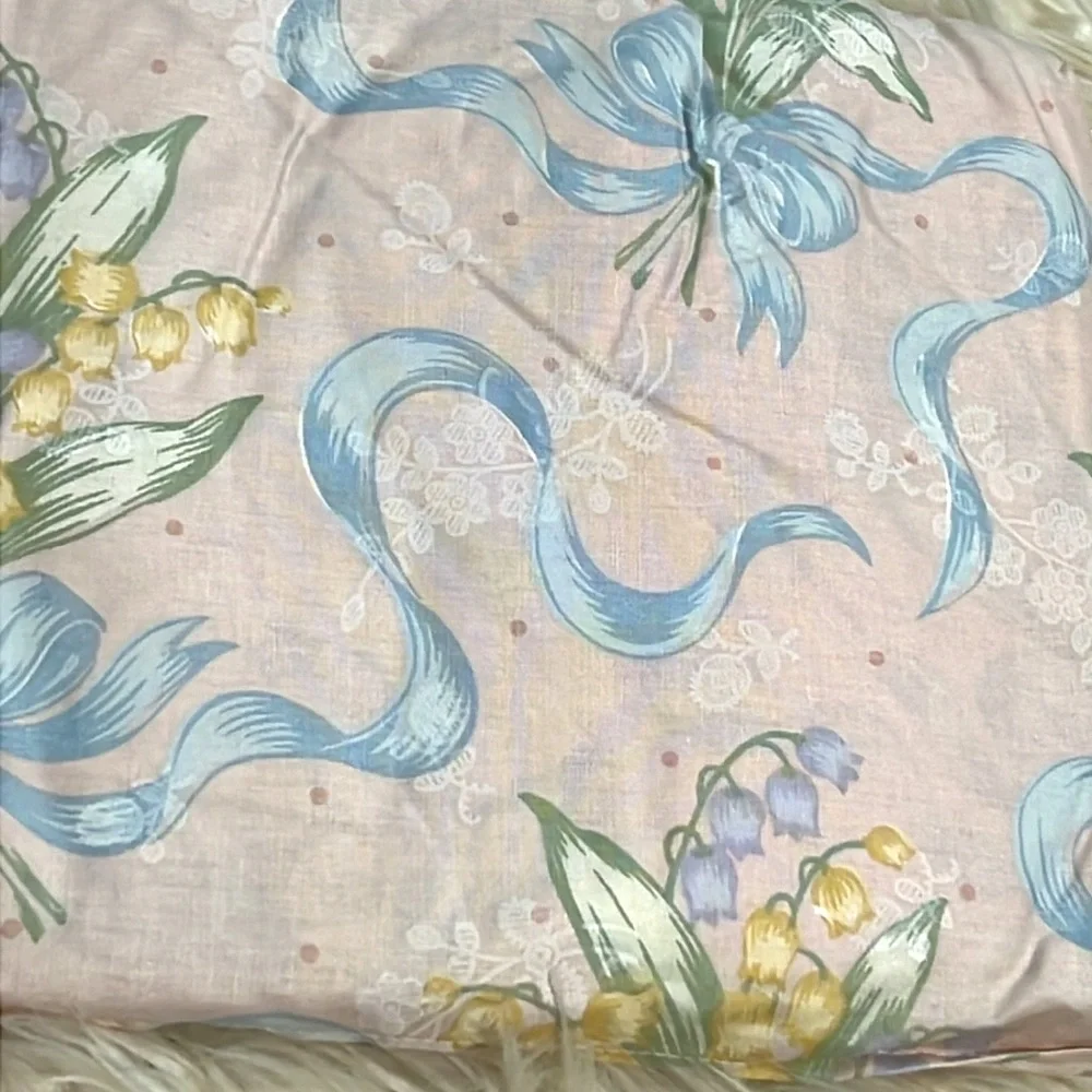 Vtg Jessica McClintock Twin Bedskirt Bell Floral Print Bows Pastel Cottagecore
